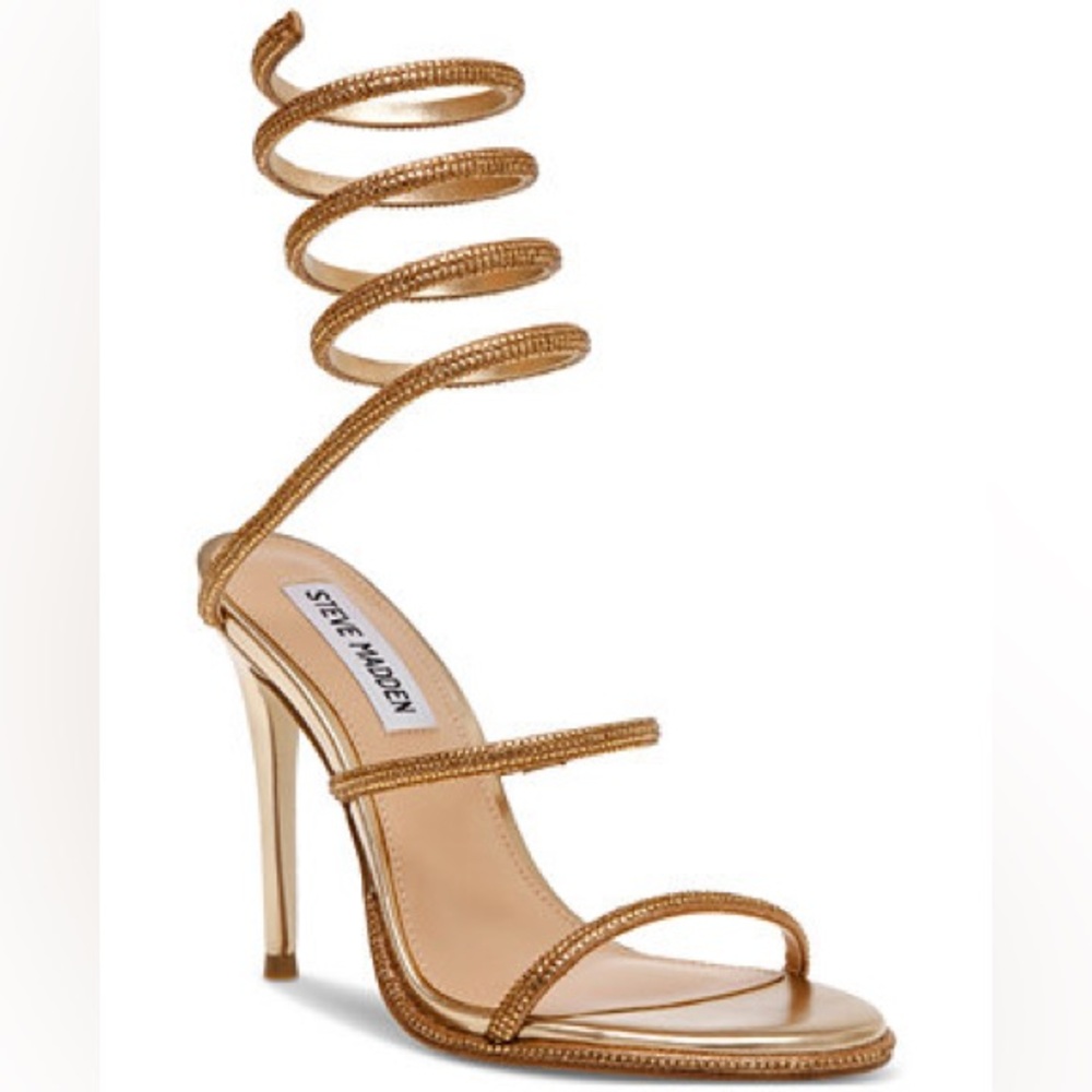 Steve Madden Metallic Gold Spiral Lace-Up Stiletto Sandal